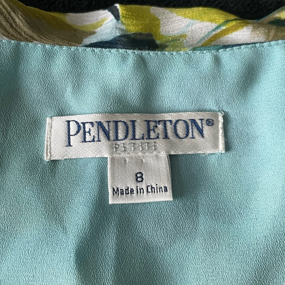 Pendleton Sleeveless Green Blue Floral Silk Ruffle Dress Size 8 Petite - Picture 6 of 14